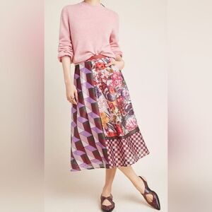 Anthropologie Rampling Embroidered Midi Skirt Pankaj & Nidhi A Line Size 4 Boho